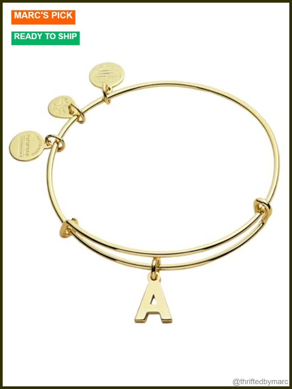 Alex and Ani Expandable Bangle Initial A Charm Shiny Finish